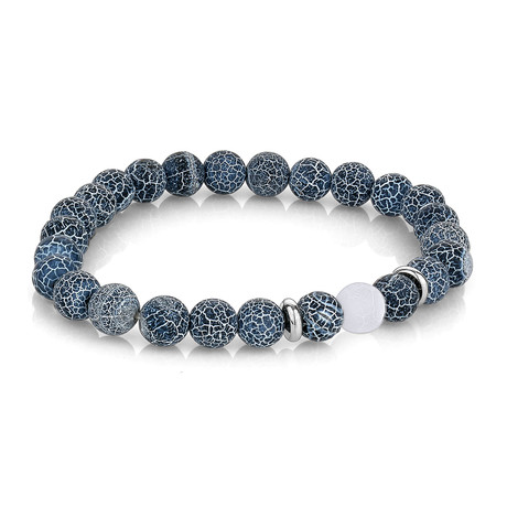 Stainless Steel Marble Beaded Bracelet // 8mm // Blue (S)