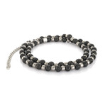 Double Wrap Lava Beaded Bracelet // Matte Black + Silver