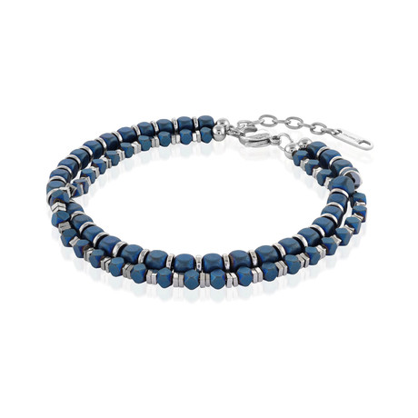 Hematite Beaded Bracelet // Matte Blue