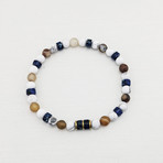 Howlite + Agate + Imperial Jasper Bead Bracelet // Brown + White + Blue + Gold