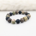 Opal + Unakite + Agate Chunky Bead Bracelet // Brown + Green + Black