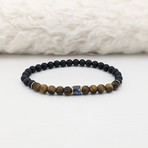 Matte Tiger's Eye + Agate + Lapis Lazuli Bead Bracelet // Brown + Black + Blue + Gold