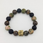 Opal + Unakite + Agate Chunky Bead Bracelet // Brown + Green + Black