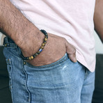 Matte Tiger's Eye + Agate + Lapis Lazuli Bead Bracelet // Brown + Black + Blue + Gold