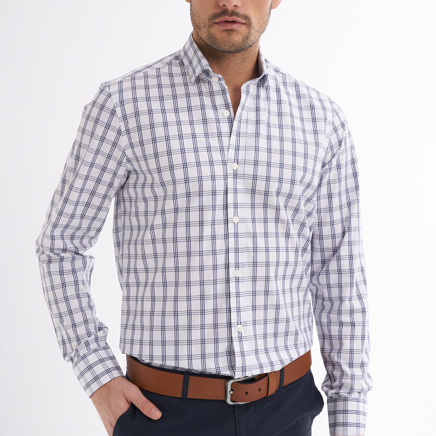 Maximo Shirt // White + Navy Checked (Medium) - Jimmy Sanders - Touch ...