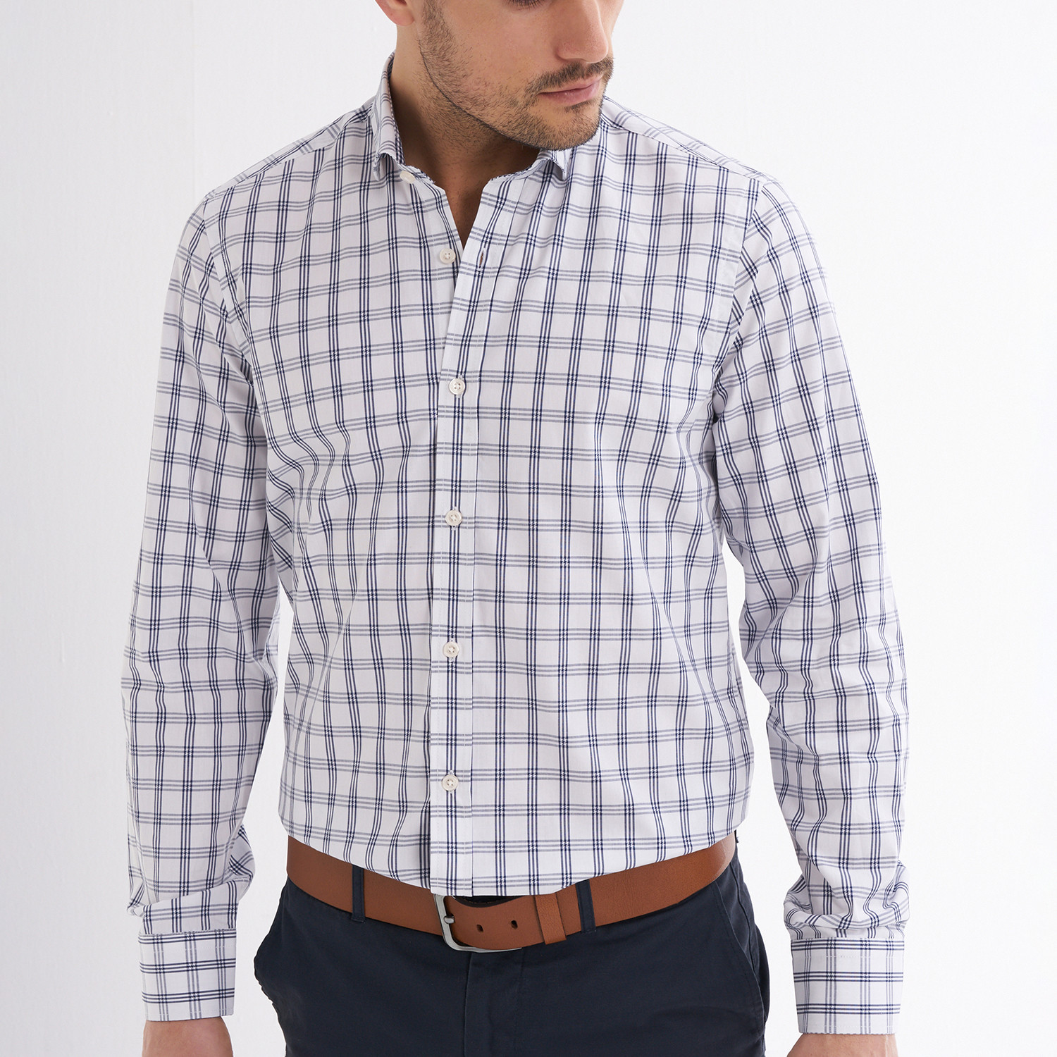 Maximo Shirt // White + Navy Checked (Medium) - Jimmy Sanders - Touch ...