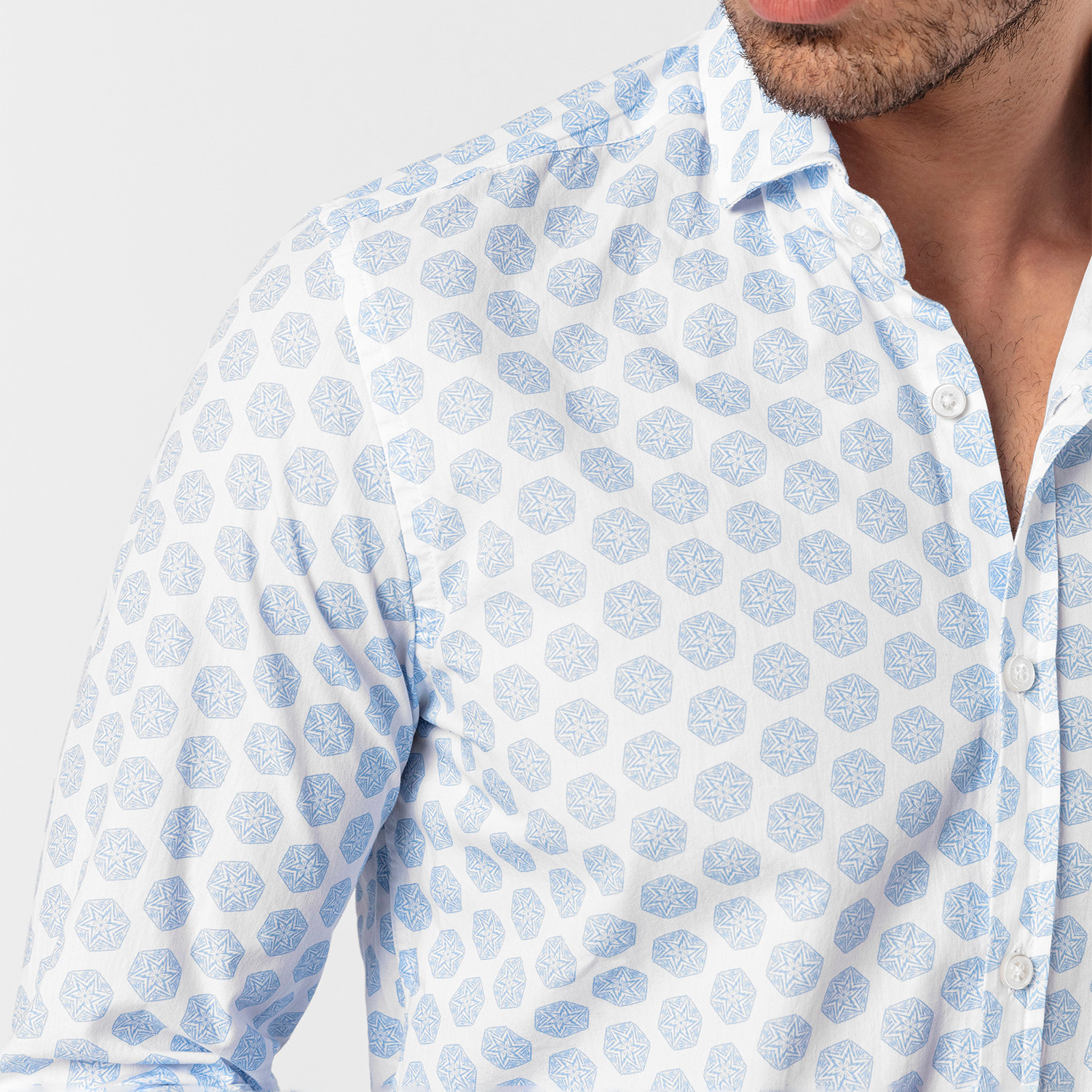 Francesco Shirt // White + Baby Blue Printed (Small) - Jimmy Sanders ...