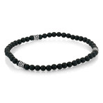 Stainless Steel Agate Stone Beaded Bracelet // 4mm // Black (M)