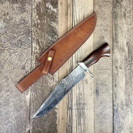 Hand Crafted Damascus Fire Bowie // Large