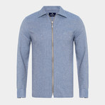 Mirena Button Full Zip Shirt // Blue (S)