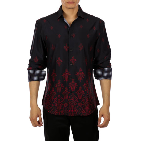 Printed Long Sleeve Button-Up Shirt // Black (XS)