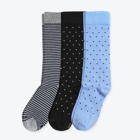 Trendsetter Socks // Pack of 3 // Stripe + Black + Copen Blue (US: 8)