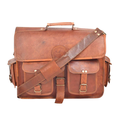 Vintage Style Leather Laptop Briefcase // 15”