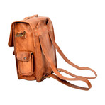 Vintage Style Leather Laptop Rucksack Backpack // 15” // Tan