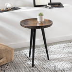 Kavya End Table // Intricate Wood-Etched Top