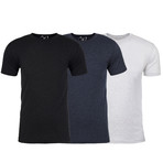 Soft Heathered Tri-blend Crew Neck T-Shirts // Black + Navy + White // Pack of 3 (XL)