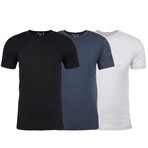 Soft Heathered Tri-blend Crew Neck T-Shirts // Black + Indigo + White // Pack of 3 (XL)