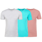 Soft Heathered Tri-blend Crew Neck T-Shirts // White + Aqua + Pink // Pack of 3 (L)