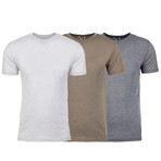 Soft Heathered Tri-blend Crew Neck T-Shirts // White + Stone + Heather Gray // Pack of 3 (2XL)