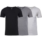 Soft Heathered Tri-blend V-Neck T-Shirts // Black + Heather Gray + White // Pack of 3 (S)