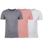 Soft Heathered Tri-blend Crew Neck T-Shirts // Heather Gray + Pink + White // Pack of 3 (L)