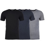 Soft Heathered Tri-blend Crew Neck T-Shirts // Black + Navy + Heather Gray // Pack of 3 (S)