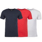 Soft Heathered Tri-blend Crew Neck T-Shirts // Navy + Red + White // Pack of 3 (S)