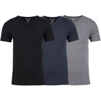 Soft Heathered Tri-blend V-Neck T-Shirts // Black + Navy + Heather Gray // Pack of 3 (M)