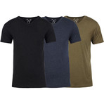 Soft Heathered Tri-blend V-Neck T-Shirts // Black + Navy + Military Green // Pack of 3 (M)