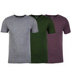 Soft Heathered Tri-blend Crew Neck T-Shirts // Heather Gray + Forest Green + Burgundy // Pack of 3 (L)