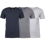 Soft Heathered Tri-blend V-Neck T-Shirts // Navy + Heather Gray + White // Pack of 3 (M)