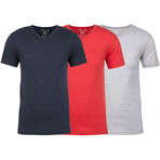 Soft Heathered Tri-blend V-Neck T-Shirts // Navy + Red + White // Pack of 3 (XL)