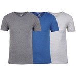 Soft Heathered Tri-blend V-Neck T-Shirts // Heather Gray + Royal + White // Pack of 3 (S)