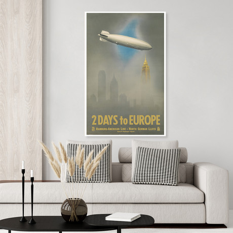 2 Days To Europe // New York City Skyline W/ Zeppelin // Art Deco Travel Poster (17"H x 11"W x .01"D)