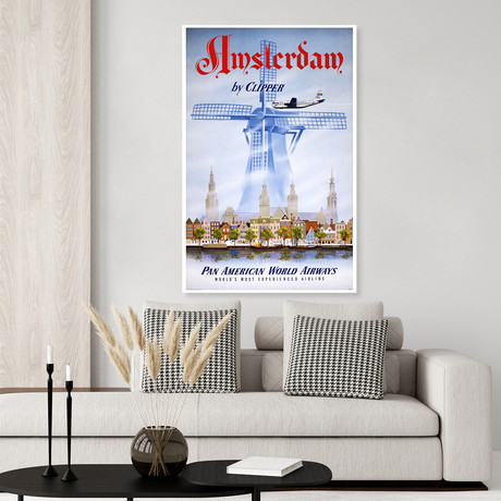 Pan Am, Amsterdam // Vintage Airline Poster (17"H x 11"W x .01"D)