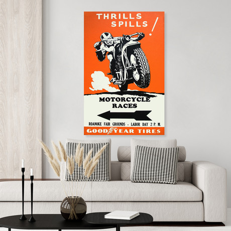 Vintage Motorcycle Race Ad // Thrills and Spills Poster (17"H x 11"W x .01"D)