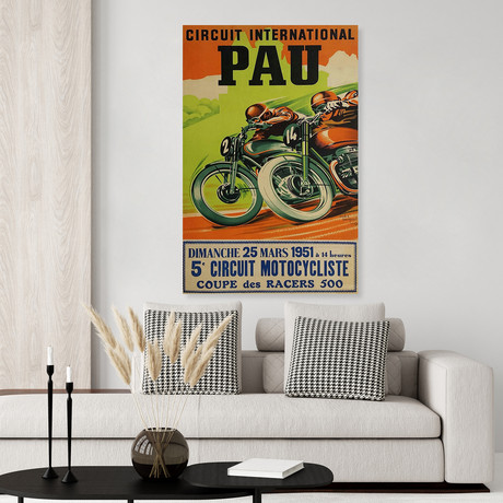 Motorcycle Race in Pau, France // Vintage Poster (17"H x 11"W x .01"D)