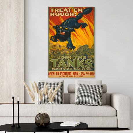 Join The Tanks WW1 // Black Cat // Vintage Poster (17"H x 11"W x .01"D)