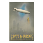 2 Days To Europe // New York City Skyline W/ Zeppelin // Art Deco Travel Poster (17"H x 11"W x .01"D)