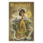 Hawaii Travel // Tiki-Style Hula Girl // Vintage Poster (17"H x 11"W x .01"D)