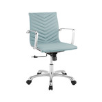 Arabella Arm Office Chair // Light Blue Pu-Leather + Chrome Plated Base