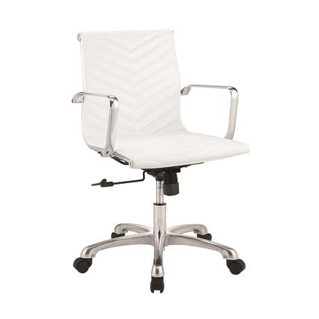 Harmony Arm Office Chair // White Pu-Leather + Chrome Plated Base