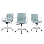 Arabella Arm Office Chair // Light Blue Pu-Leather + Chrome Plated Base