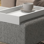 Ember Bench // Light Gray Linen Fabric + Chromed Base // White Tray