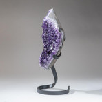 Genuine Polished Amethyst Cluster With Calcite + Metal Stand