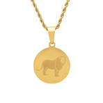 Round Lion Pendant Necklace (Metallic)