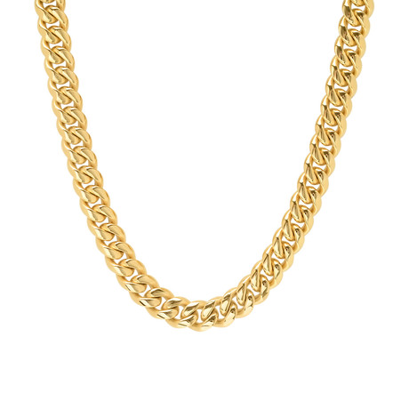 18K Gold Plated Miami Cuban Chain Link Necklace V1 // Gold