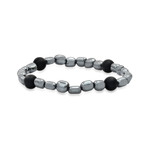 Uneven Hematite + Lava Beaded Stretch Bracelet // Gray + Black