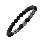 Hematite + Lava Beaded Stretch Bracelet // Black + Gray