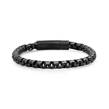 Stainless Steel Round Box Link Bracelet // Black